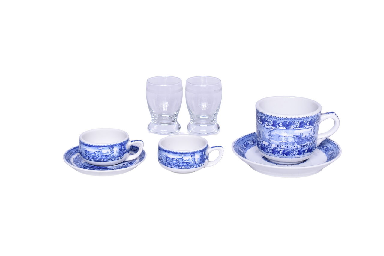 3073 - Seven Pieces of Baltimore and Ohio Railroad Centenary China and Glassware - Demi Cups, Saucers, and Juice Glasses thumbnail