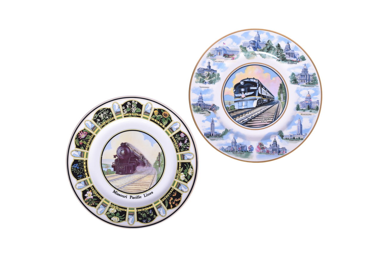 3091 - Pair of Missouri Pacific Lines Railroad China Service Plates - State Flowers and State Capitols Diesel Pattern thumbnail