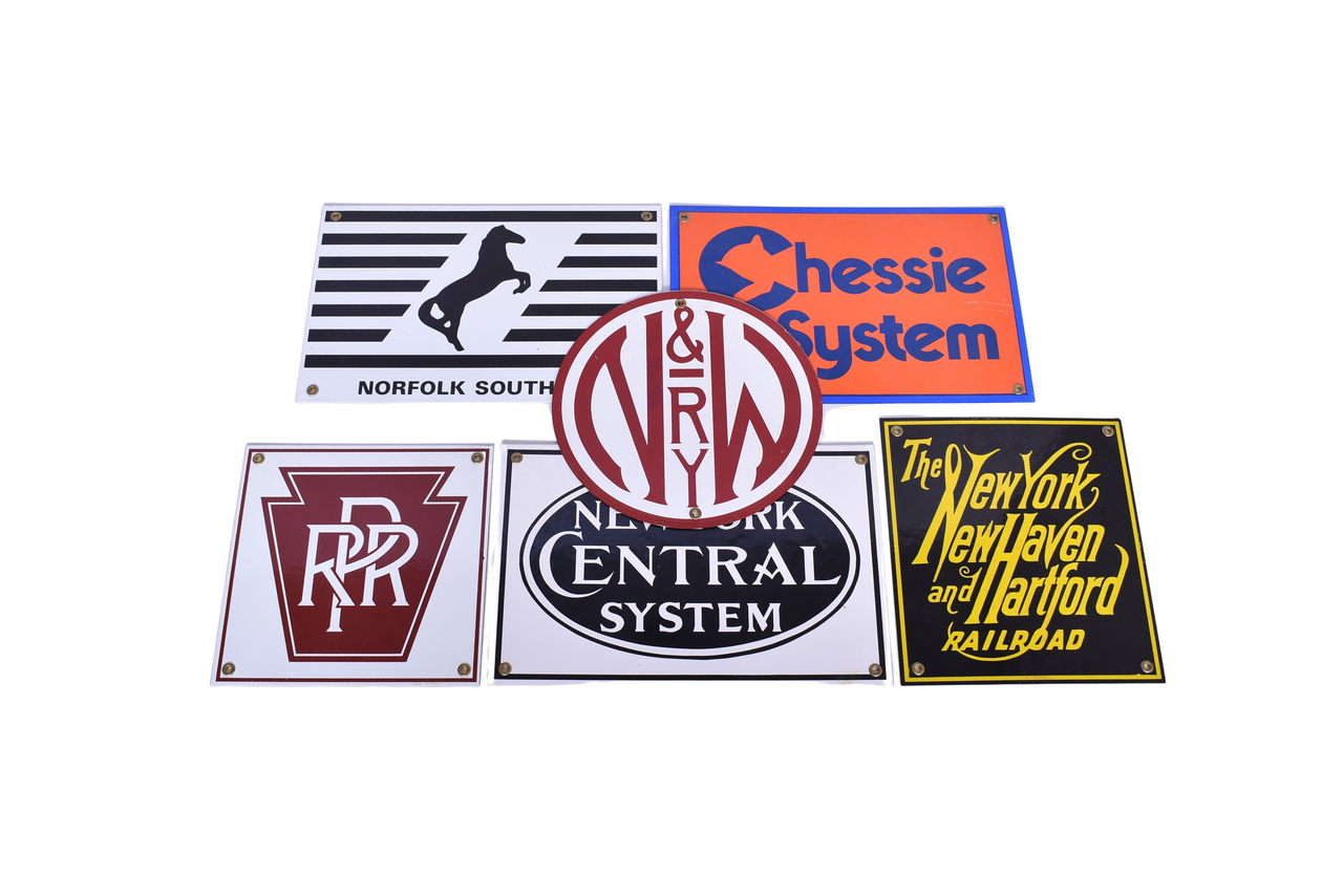 3092 - Six Porcelain Eastern Railroad Signs - New York Central, Pennsylvania, Chessie System thumbnail