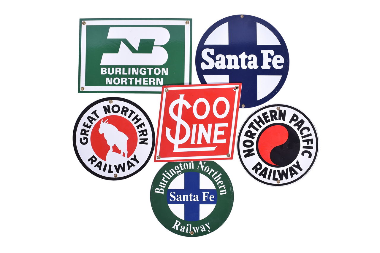 3094 - Six Porcelain Western Railroad Signs - SOO, Great Northern, Northern Pacific, Santa Fe, Etc. thumbnail