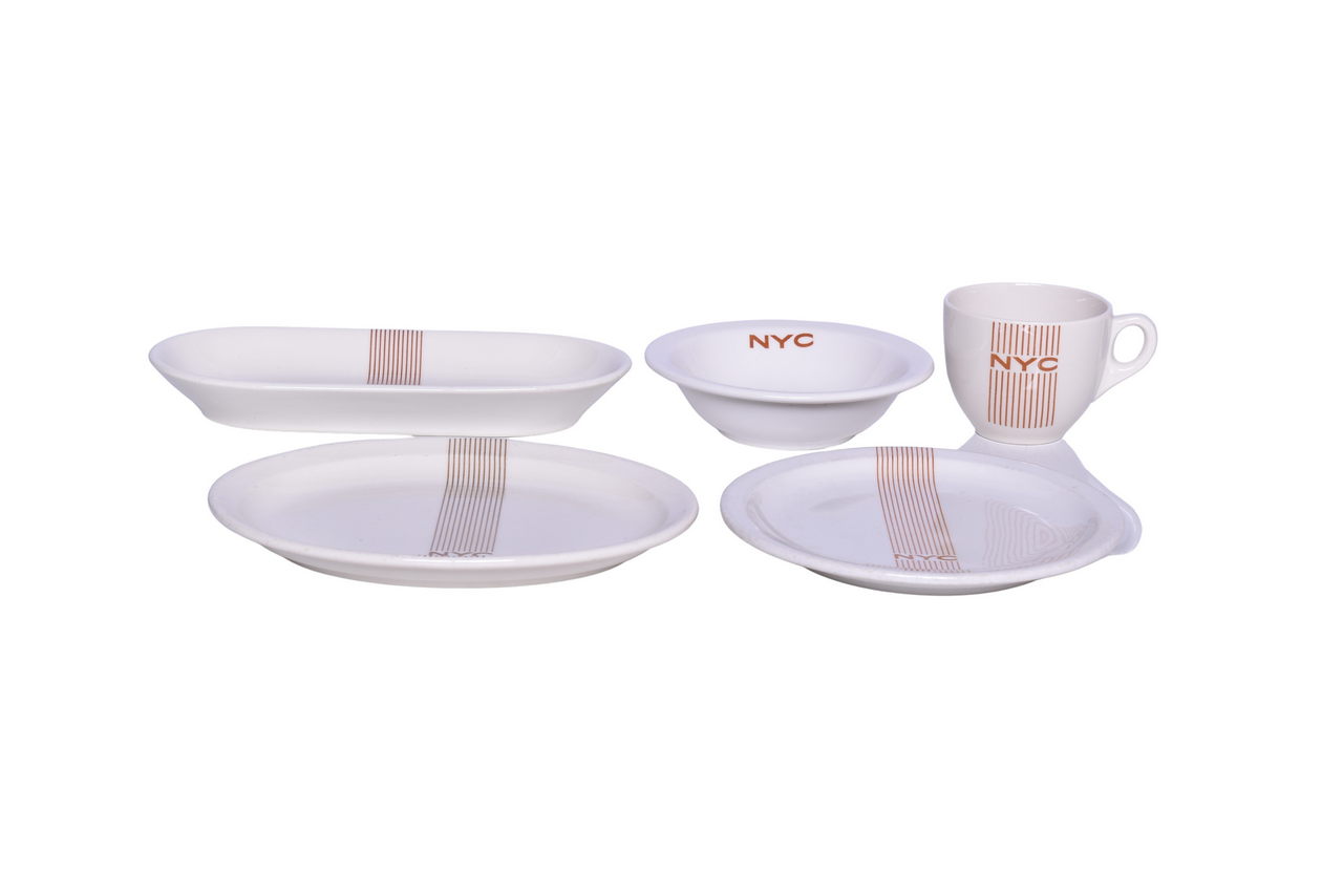 3109 - Five Pieces of New York Central Railroad China Mercury Celery Tray, Cup, Oval Platter, Plate, and Bowl thumbnail