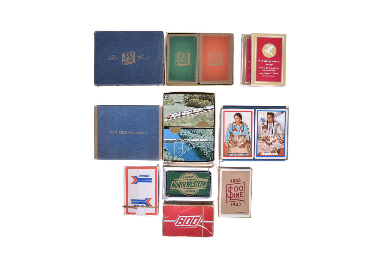 3110 - Nine Sets of Railroad Playing Cards - Great Northern Double Deck, Soo Line, Milwaukee Road thumbnail