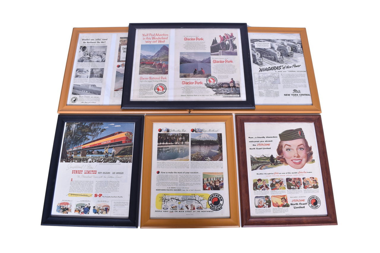 3114 - Six Framed Railroad Advertisements - Northern Pacific, Southern Pacific, New York Central thumbnail