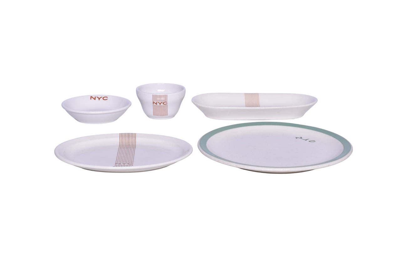 3127 - Five Pieces of New York Central Railroad China Mercury and Pacemaker Plates, Bouillon Cup, Celery Tray, and Fruit Bowl thumbnail