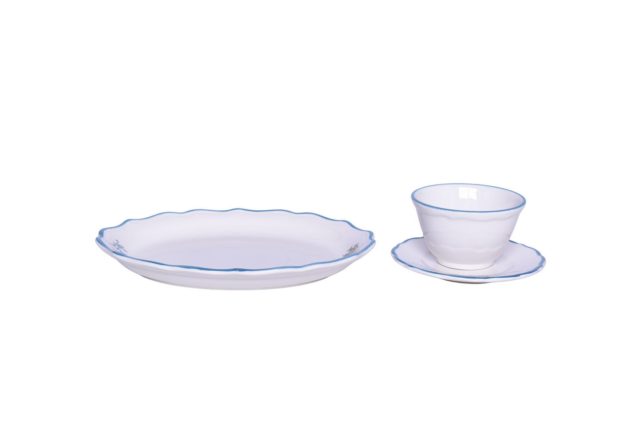 3133 - Three Pieces of Delaware & Hudson Railroad China Adirondack Oval Platter, Bouillon Cup, and Saucer Plate thumbnail