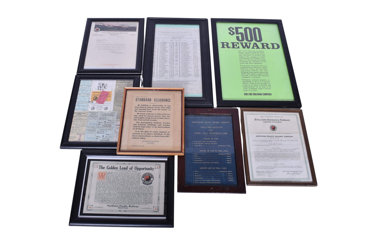 3136 - Eight Framed Railroad Signs - Northern Pacific and Soo Line thumbnail