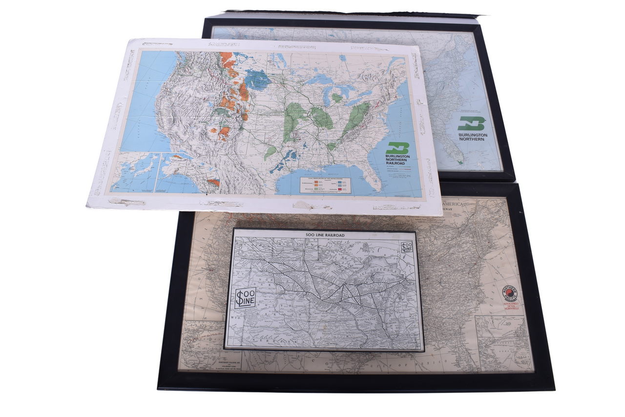 3138 - Four Railroad Wall Maps - Burlington Northern, Northern Pacific, and Soo Line thumbnail