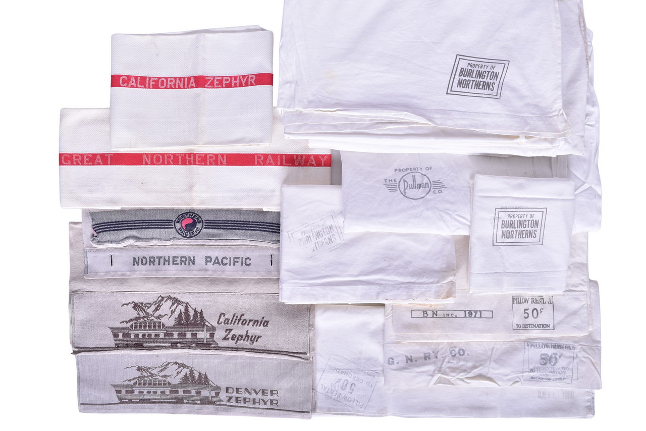 3157 - Fifteen Northwestern Railroad Linens and Headrest Covers - California Zephyr, Denver Zephyr, Great Northern, and Burlington Northern thumbnail