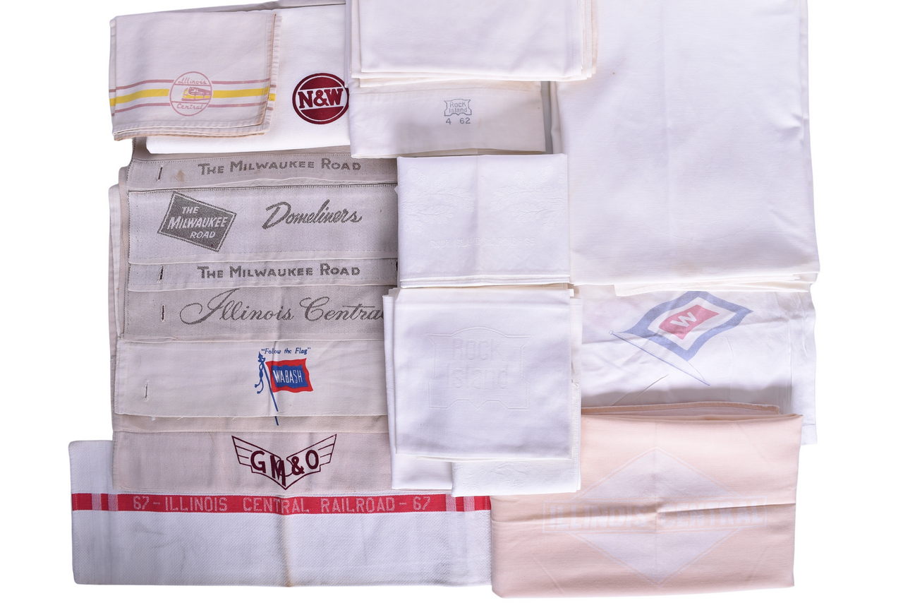 3159 - Twenty-One Midwest Railroad Linens and Headrest Covers - Wabash, Gulf Mobile & Ohio, Illinois Central, Norfolk & Western, Rock Island, and Milwaukee Road thumbnail