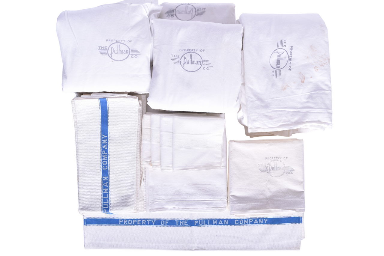 3165 - Twenty-Five Pullman Company Railroad Linen Tablecloths, Napkins, Hand Towels, Pillowcases, and Sheets thumbnail