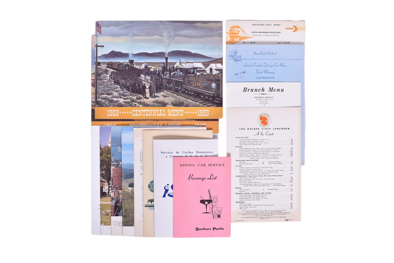 3171 - Fifteen Western Railroad Menus - Union Pacific, Southern Pacific, Pullman, Amtrak, Rock Island, and SCD thumbnail