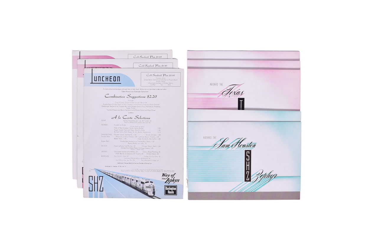 3173 - Eight Burlington Route Railroad Menus - Sam Houston Zephyr and Texas Zephyr thumbnail