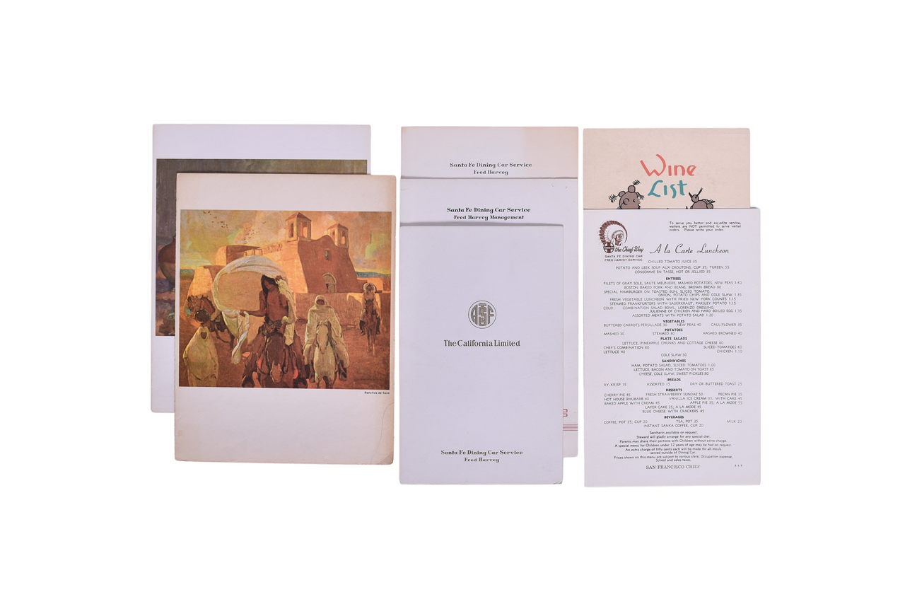 3175 - Seven Santa Fe Railroad Menus - Mudheads Wine List, California Limited, Fred Harvey Super Chief, Etc. thumbnail