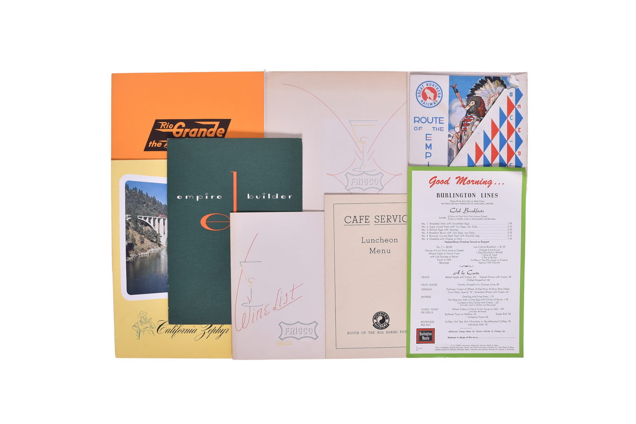 3177 - Eight Western Railroad Dining Car Menus- Great Northern, Northern Pacific, Burlington Northern, Frisco, and More thumbnail