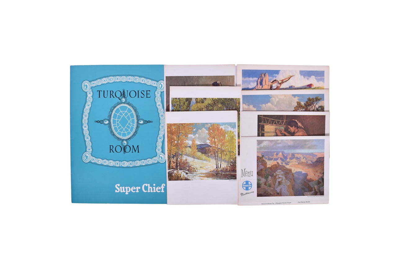 3183 - Nine Santa Fe Railroad Menus - Turquoise Room Super Chief and Fred Harvey Service thumbnail