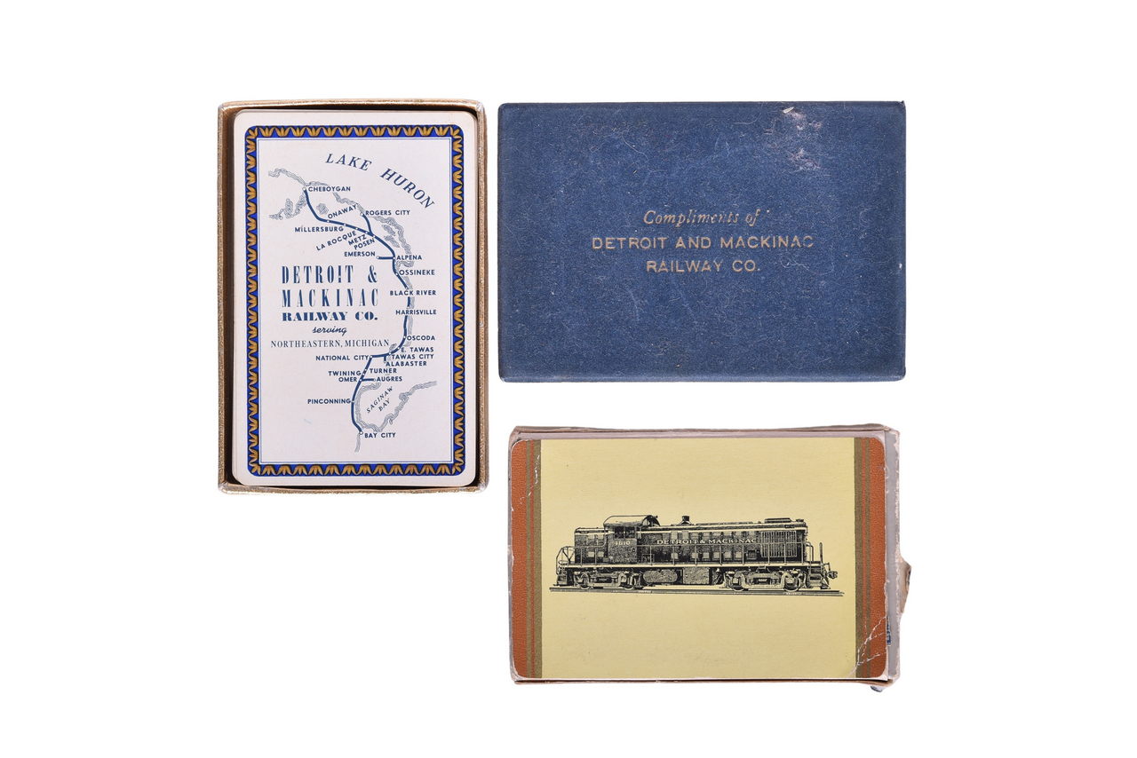 3185 - Pair of Detroit & Mackinac Railway Playing Card Decks - Rare Engine 4610 and Map thumbnail