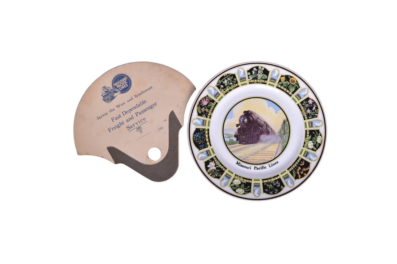 3205 - Missouri Pacific Lines Railroad China State Flowers Service Plate and Advertising Paper Fan thumbnail