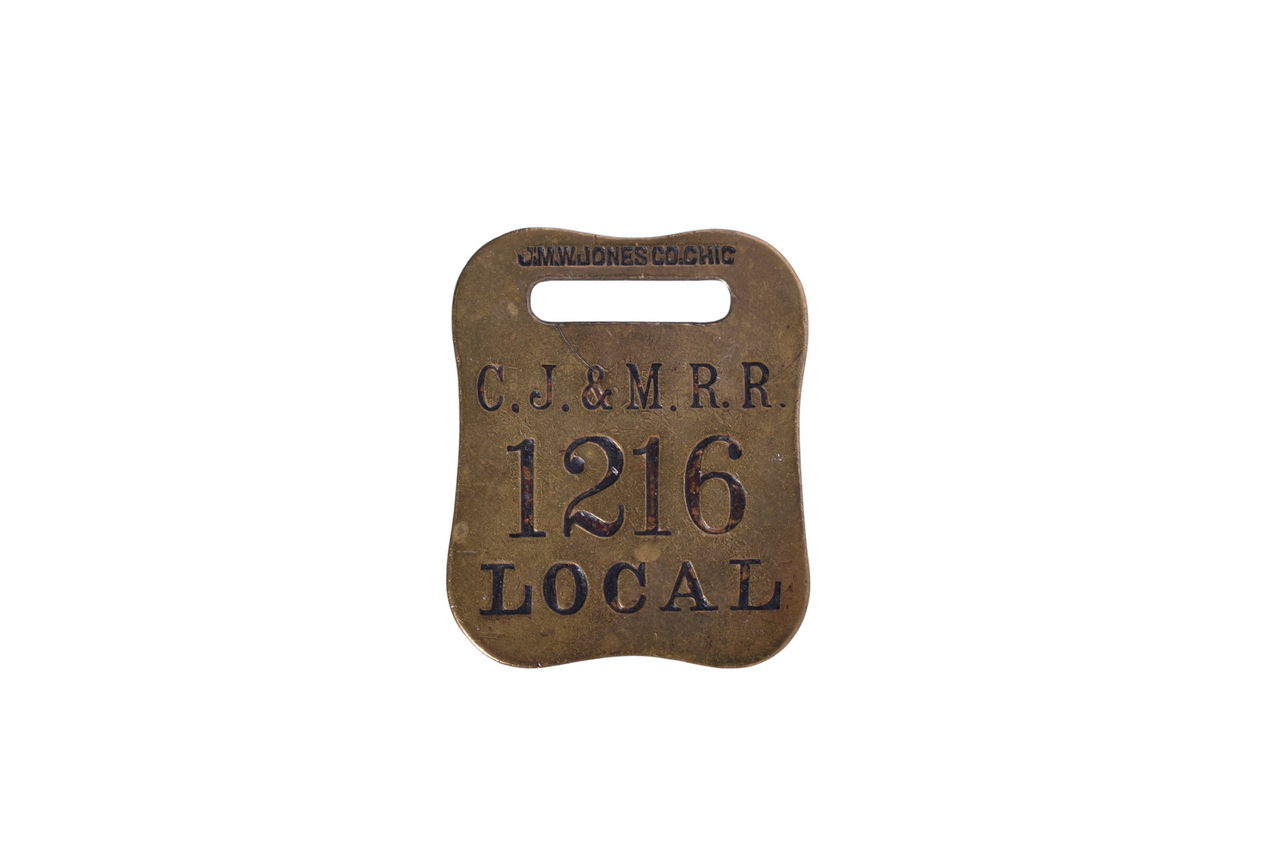 3209 - Cincinnati, Jackson & Mackinaw Railway Local Brass Baggage Tag thumbnail