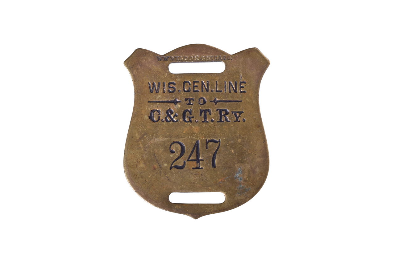 3213 - Wisconsin Central Line to Canada & Gulf Terminal Railway Brass Luggage Check Tag - W.W. Wilcox thumbnail