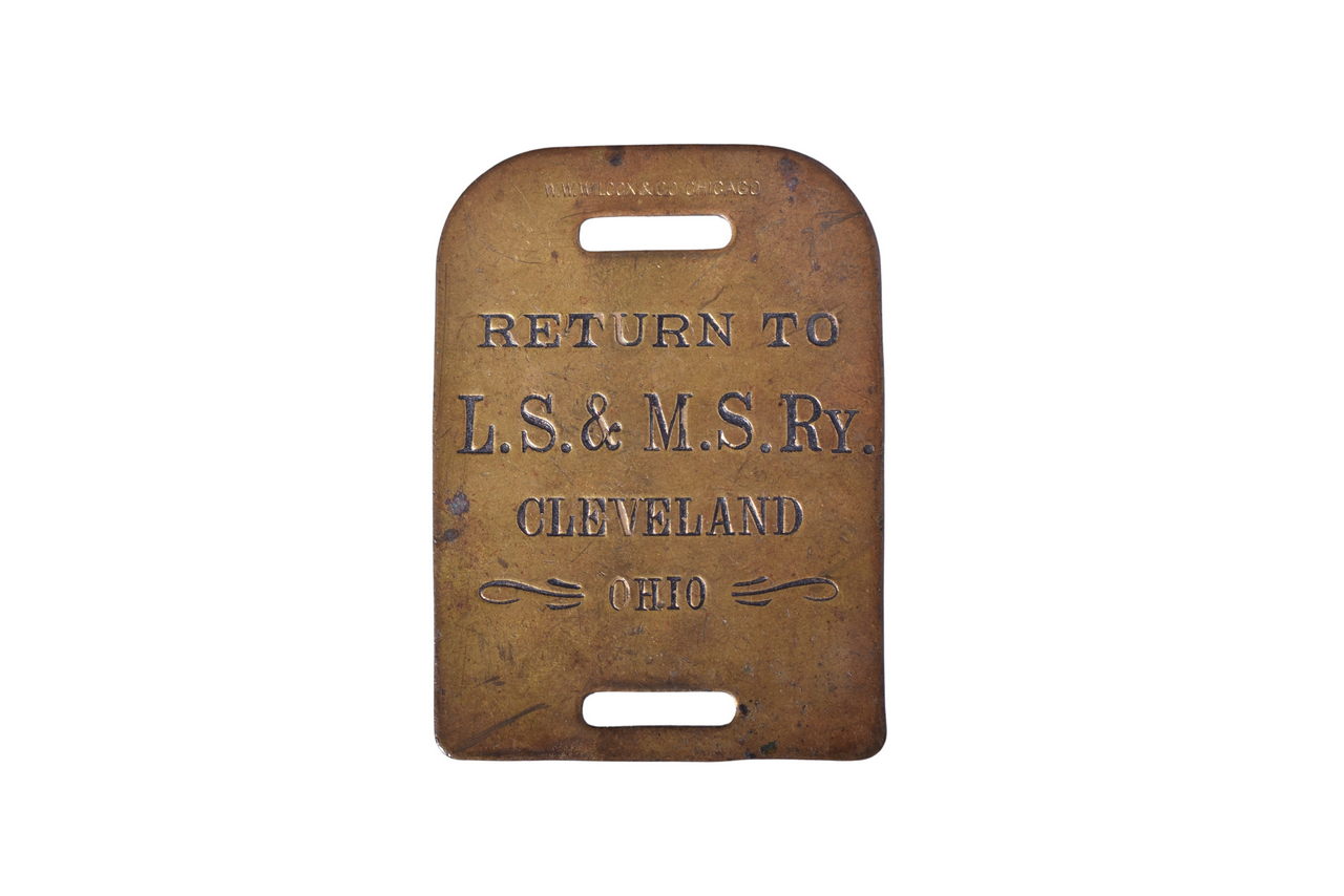 3215 - Lake Shore & Michigan Southern Railroad Return To Cleveland Brass Luggage Check Tag thumbnail