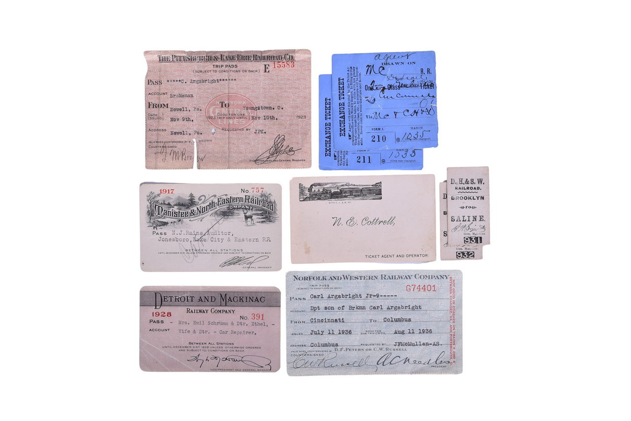 3221 - Mixed Group of Midwest Railroad Annual Passes and Tickets - Manistee & North-Eastern, Michigan Central, and More thumbnail