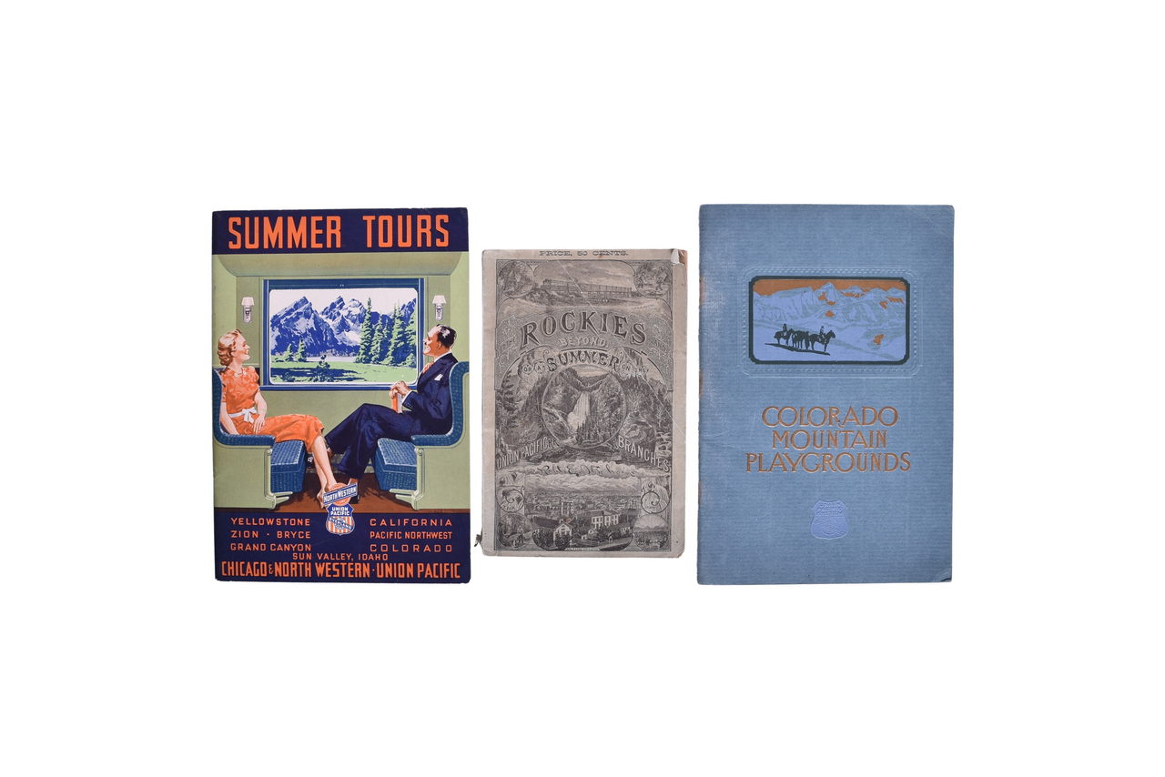 3229 - Three Union Pacific Railroad Advertising Travel Guide Booklets - 1881 To The Rockies And Beyond, Colorado Mountain Playgrounds, and Summer Tours thumbnail