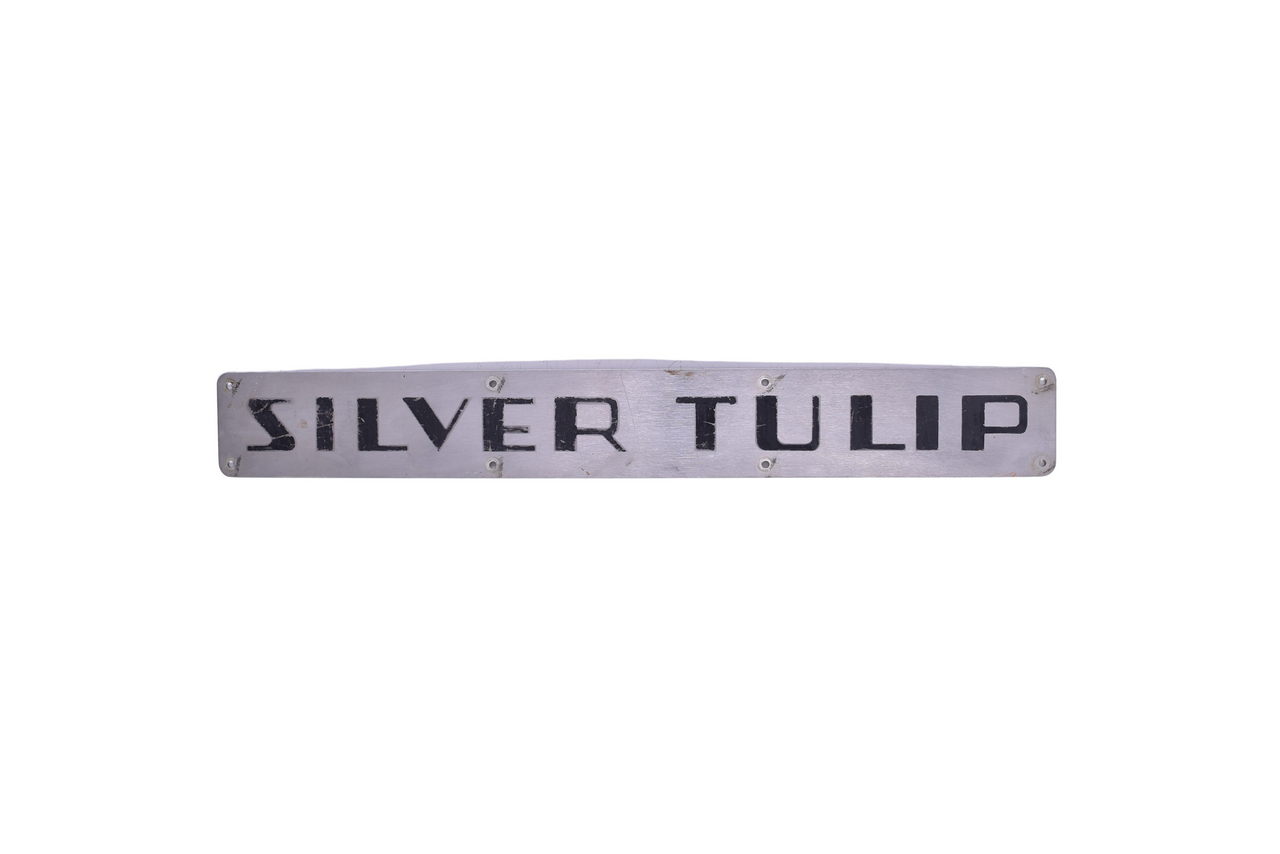 3405 - Chicago Burlington & Quincy Railroad Silver Tulip Stainless Steel Passenger Car Name Plate thumbnail