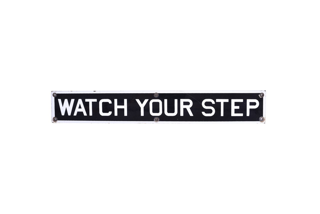 3415 - Watch Your Step Porcelain Railroad Passenger Car Sign thumbnail