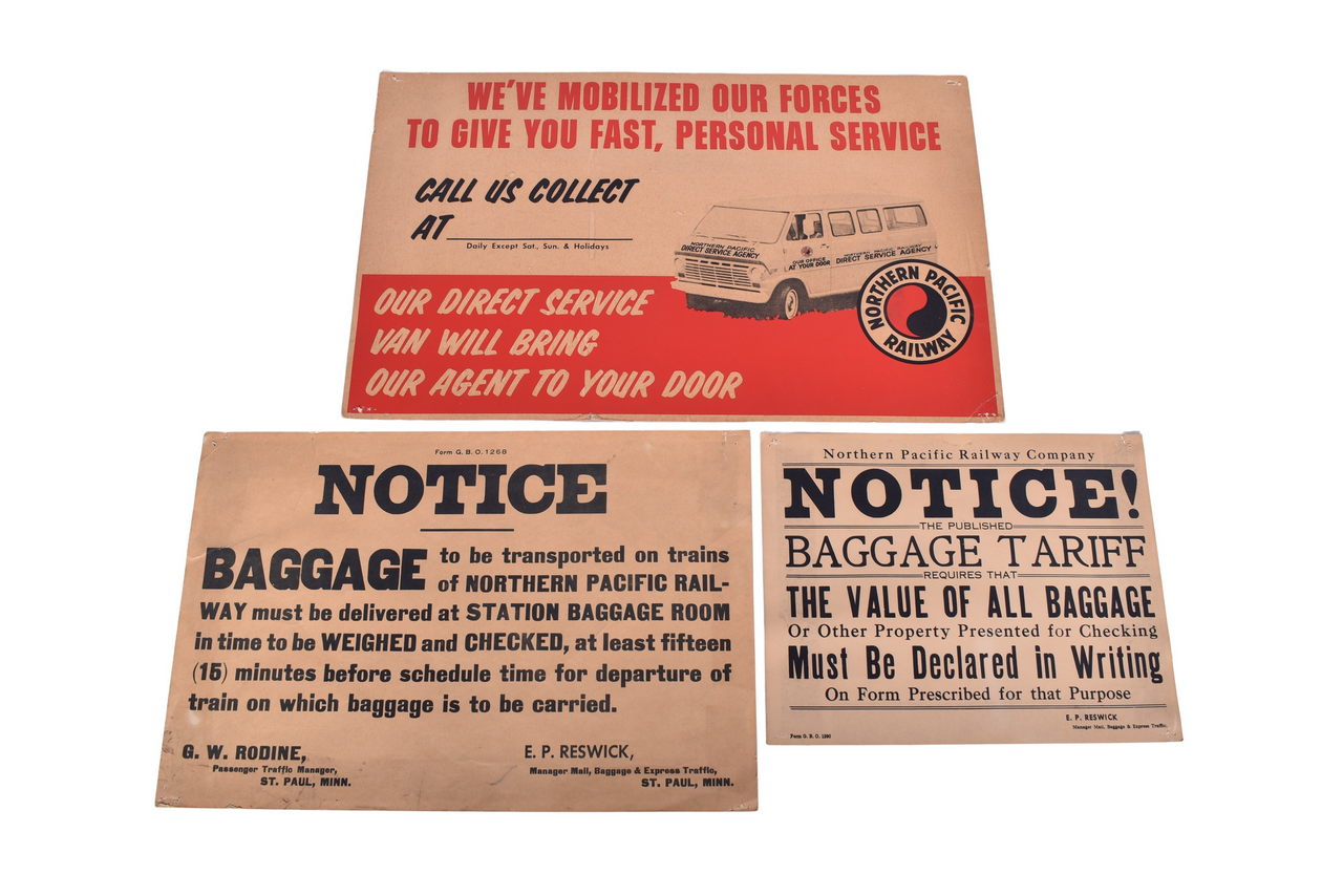 3416 - Trio of Northern Pacific Railway Railroad Posters - Direct Service Agency, Baggage Tariff thumbnail