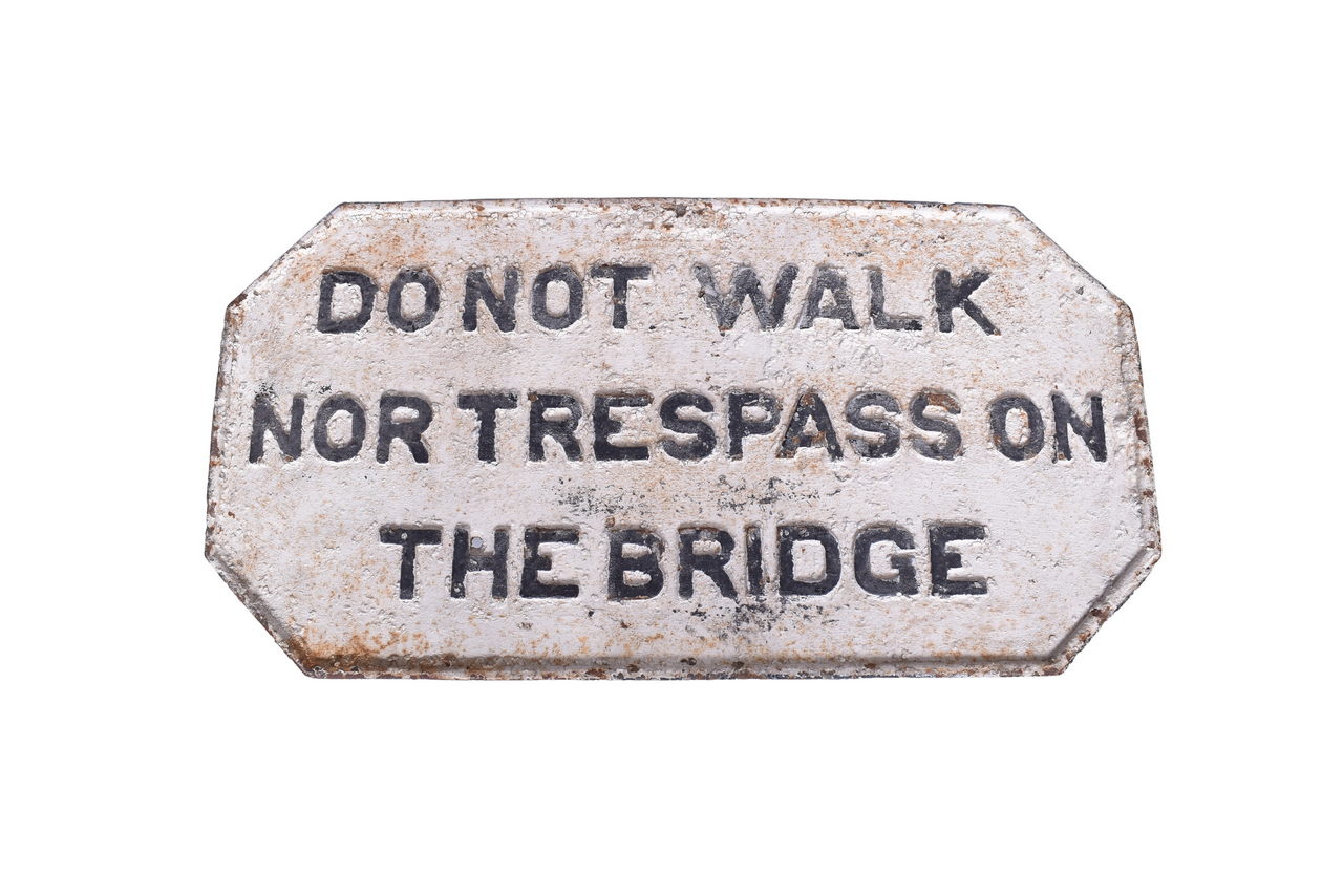3424 - Norfolk and Western Cast Iron No Trespassing Railroad Bridge Sign thumbnail