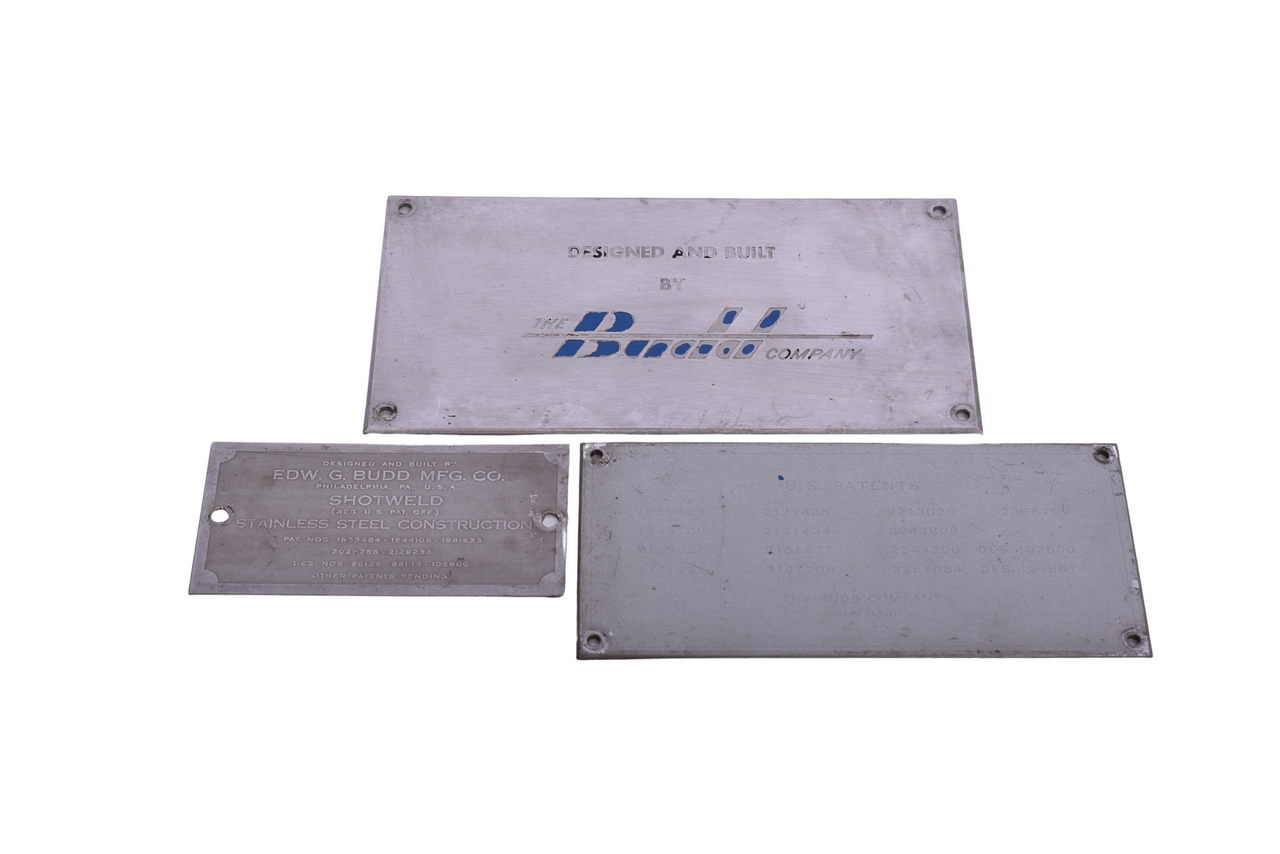 3427 - Three Stainless Steel Budd Railroad Passenger Car Builders and Patent Plates thumbnail