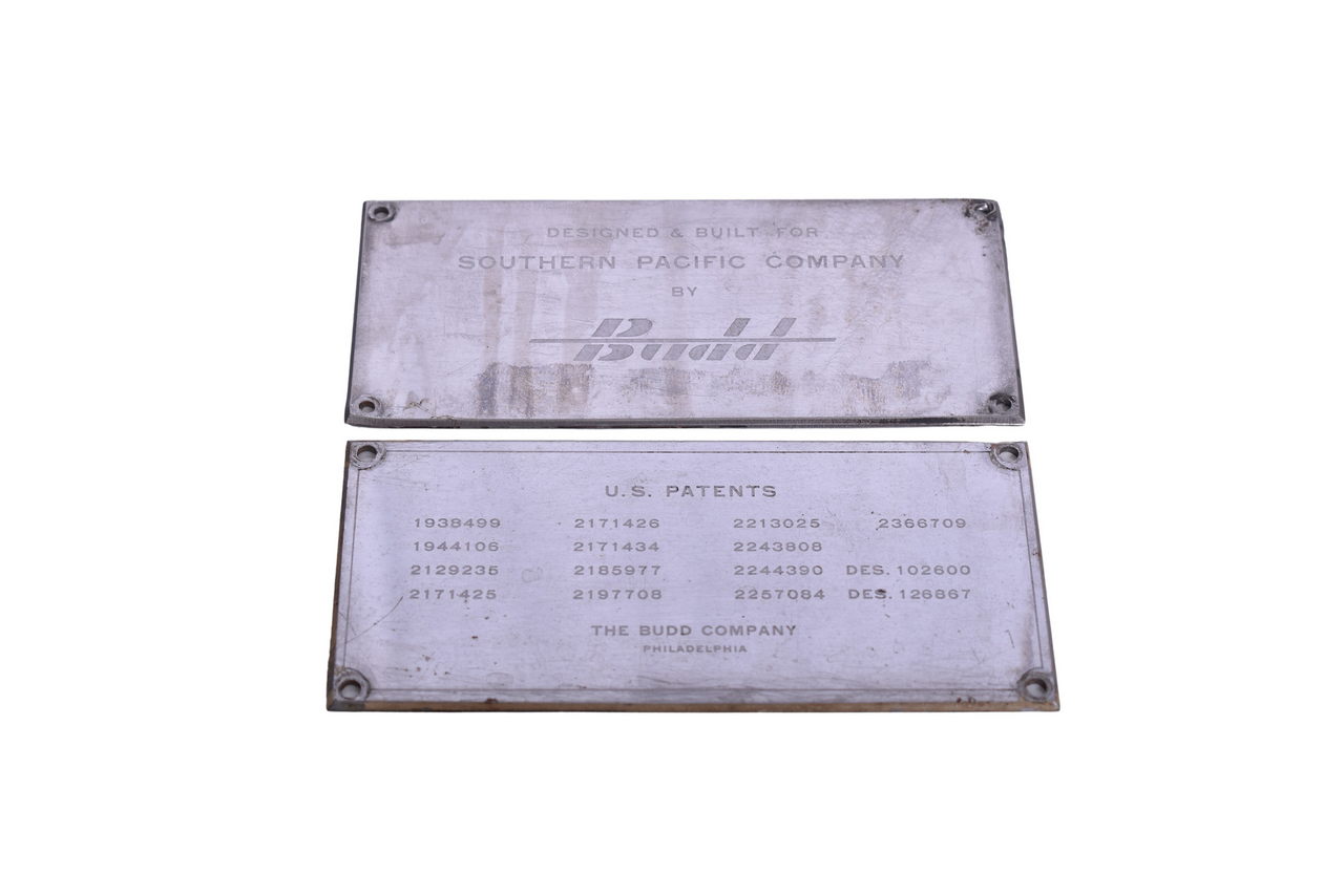 3437 - Pair of Southern Pacific Railroad Stainless Steel Budd Passenger Car Builders Plates thumbnail