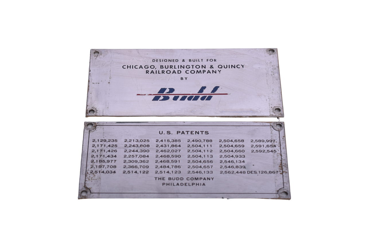 3441 - Pair of Chicago Burlington & Quincy Railroad Stainless Steel Budd Passenger Car Builders Plates thumbnail