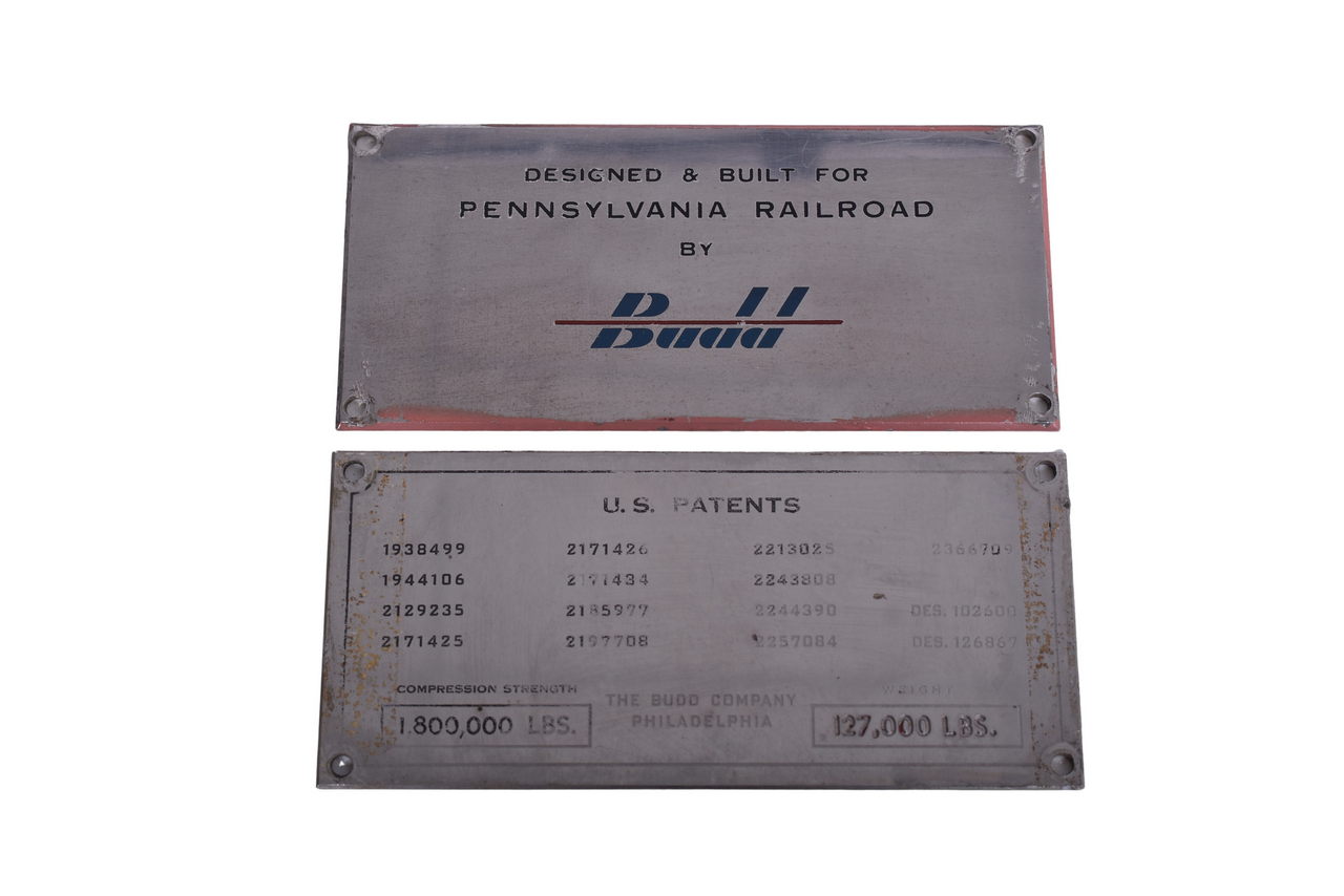 3445 - Pair of Pennsylvania Railroad Stainless Steel Budd Passenger Car Builders Plates - George Washington Parlor Lounge thumbnail