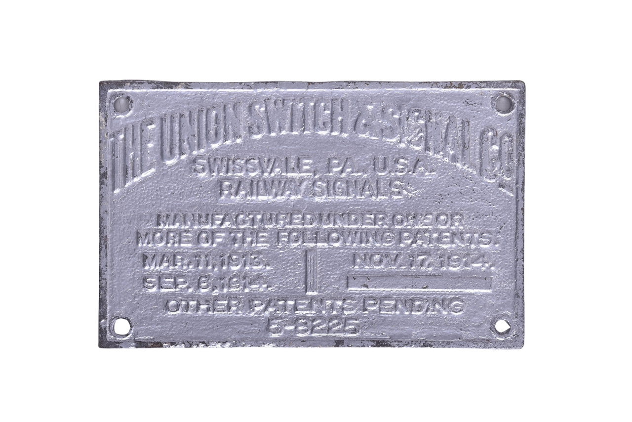 3451 - Union Switch & Signal Co. Cast Iron Railroad Builders Patent Plate thumbnail