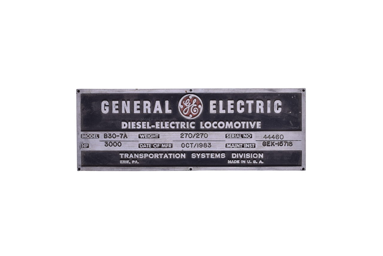3467 - General Electric Burlington Northern Railroad B30-7A Diesel Locomotive Builders Plate thumbnail