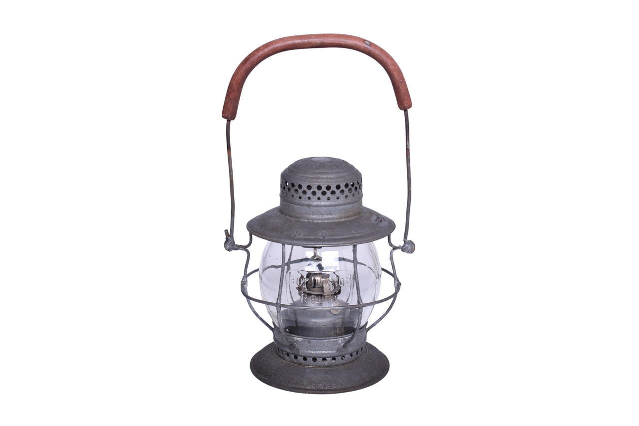3485 - T.L. Moore Burlington Route Railroad Bell Bottom Lantern w/ Clear Cast Globe thumbnail