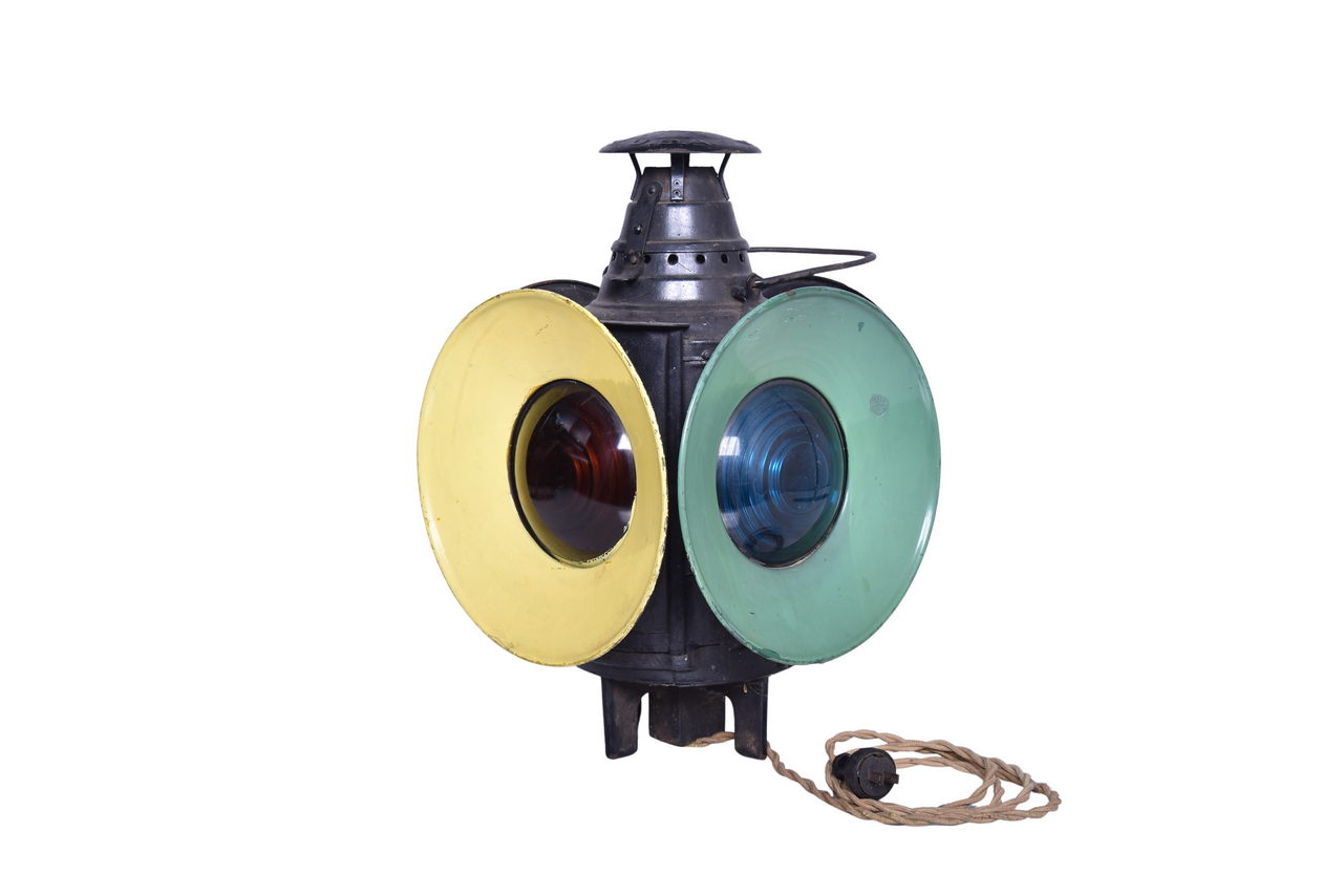 3508 - Electrified Dressel Switch Lamp with Green and Yellow Porcelain Day Targets thumbnail
