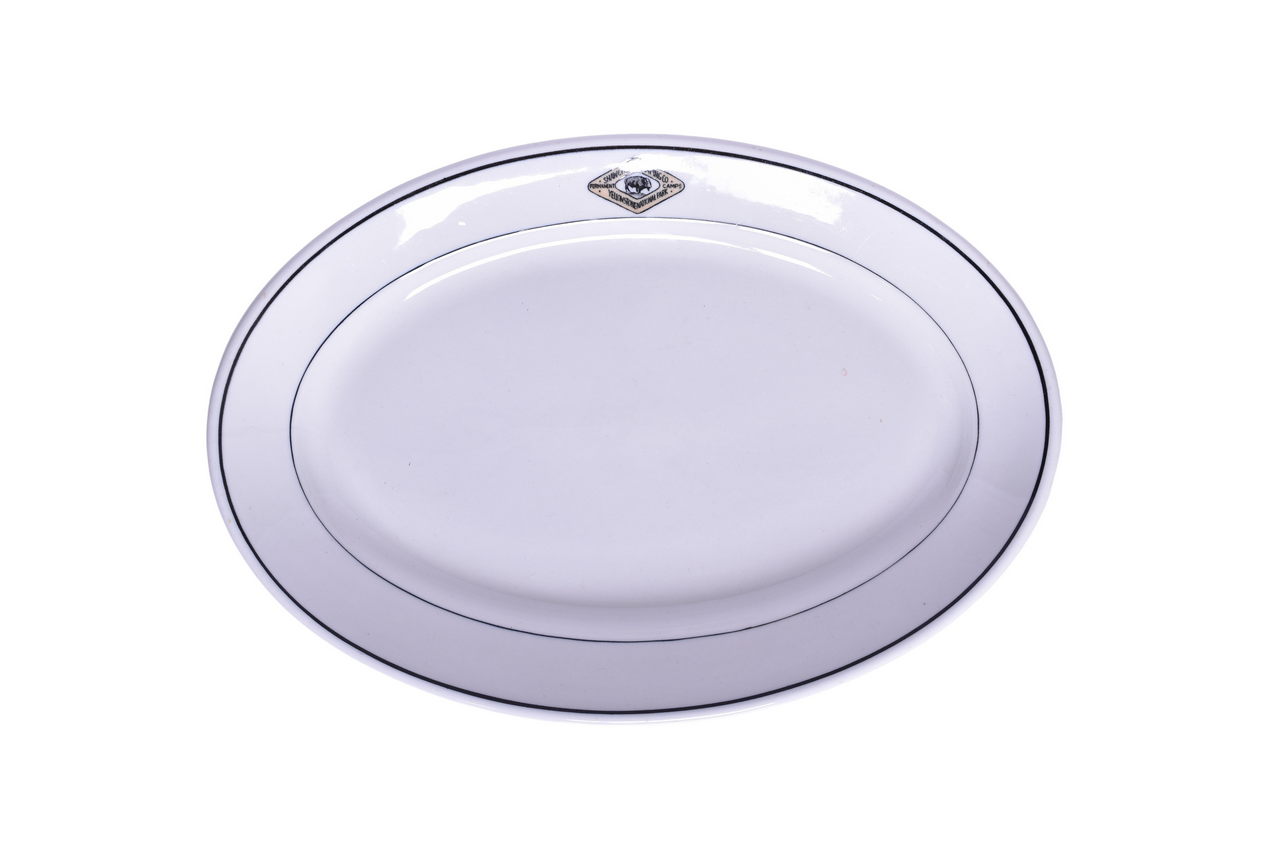 3525 - Rare Shaw & Powell Camping Co. Yellowstone National Park China Oval Platter Plate thumbnail