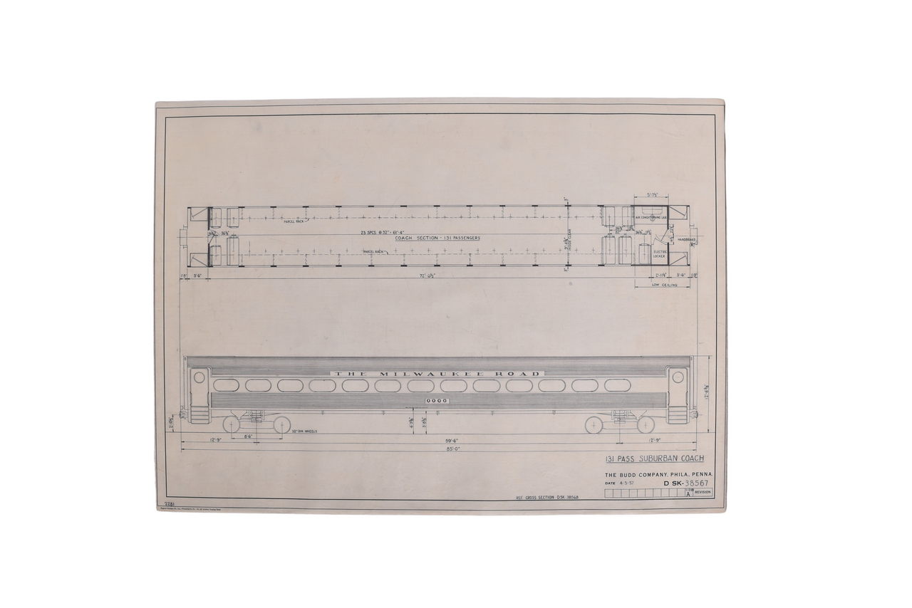3526 - Original Budd Company Drawing for 1957 Milwaukee Road 131 Suburban Passenger Coach thumbnail