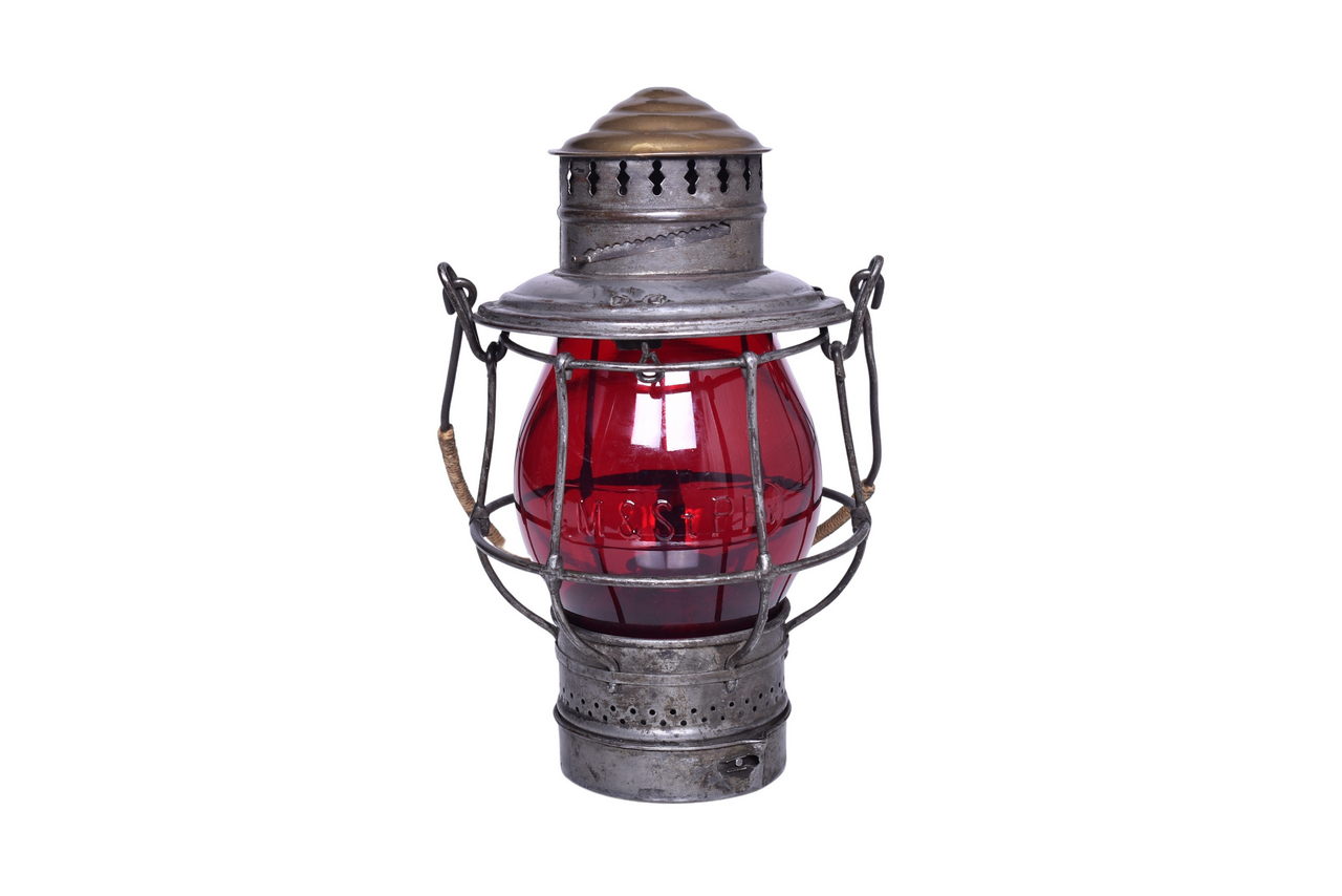 3539 - Chicago Milwaukee & St. Paul Railroad Brass Top Lantern w/ Red Cast Tall Globe thumbnail
