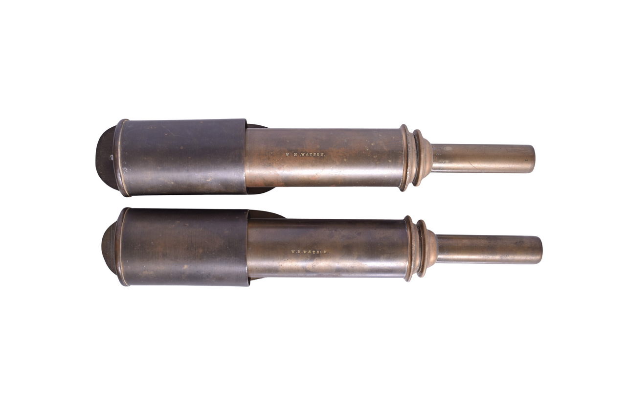 3569 - Pair of W.H. Watson Brass Railroad Locomotive Hand Torches w/ Wall Mount Holders thumbnail