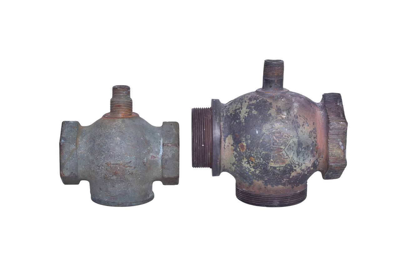 3577 - Pair of Brass Railroad Steam Whistle Valves - Crane 1 1/2