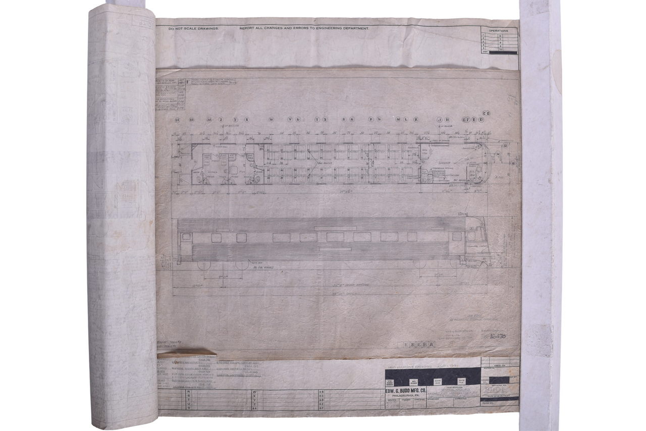 3592 - Pair of Original Pre-War 1941 Rio Grande Prospector Passenger Car Drawings from The Budd Company Archives thumbnail