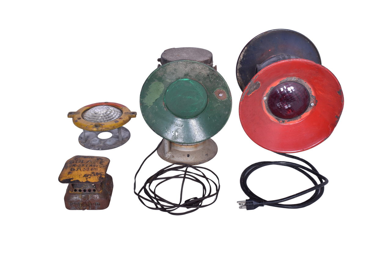 3597 - Group of Railroad Lamps and Parts for Restoration - Western Railroad Supply 1870, EMD Fixture, Adlake Georgetown Railroad Lid, Unmarked Switch Lamp thumbnail
