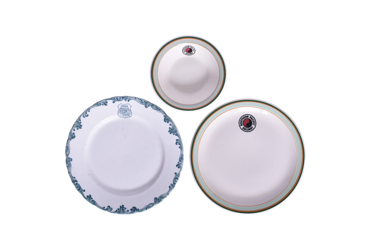 3639 - Three Pieces of Western Railroad China - Northern Pacific Monad and Union Pacific Harriman Blue Top Logo thumbnail