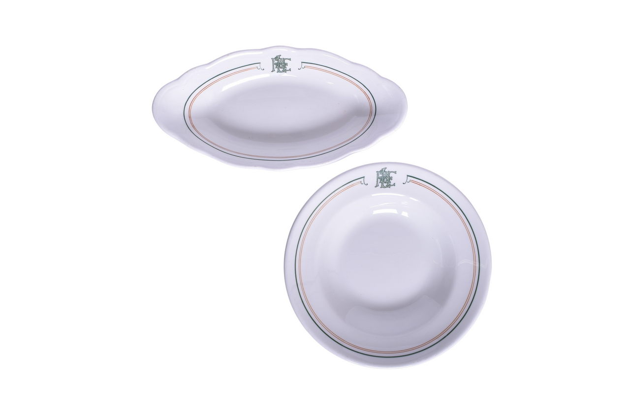 3643 - Pittsburgh & Lake Erie Railroad China Youngstown Rimmed Soup Bowl and Oval Celery Tray thumbnail