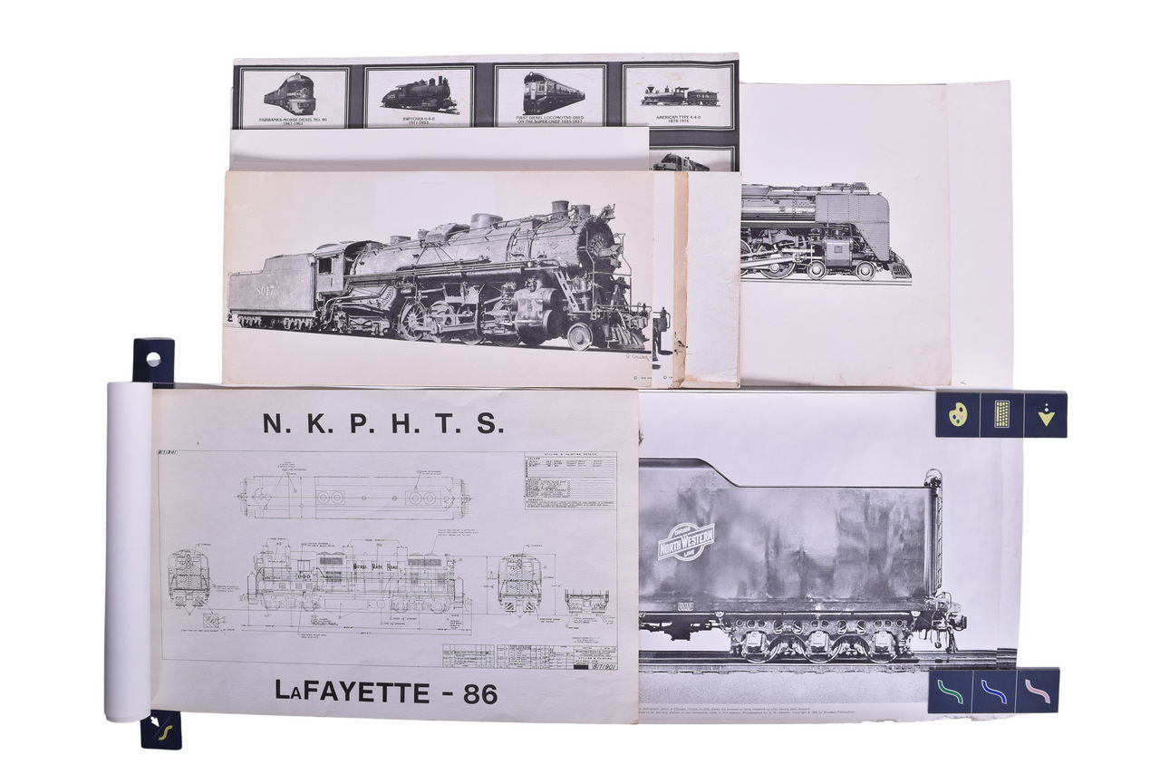 3691 - Thirty-Four Black & White Locomotive Art Prints - Santa Fe, Nickel Plate, Gulf Mobile & Ohio, Chesapeake & Ohio, Missouri, Kansas & Texas, Etc. thumbnail