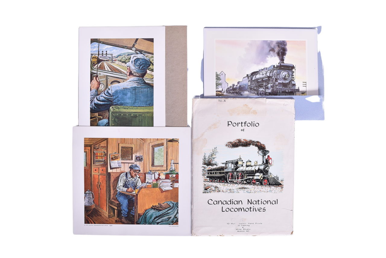 3693 - Twenty-Eight Railroad Art Prints - Howard Fogg Union Tank Car, 1970 United Transportation Union, and Canadian National Locomotives Lithographs thumbnail