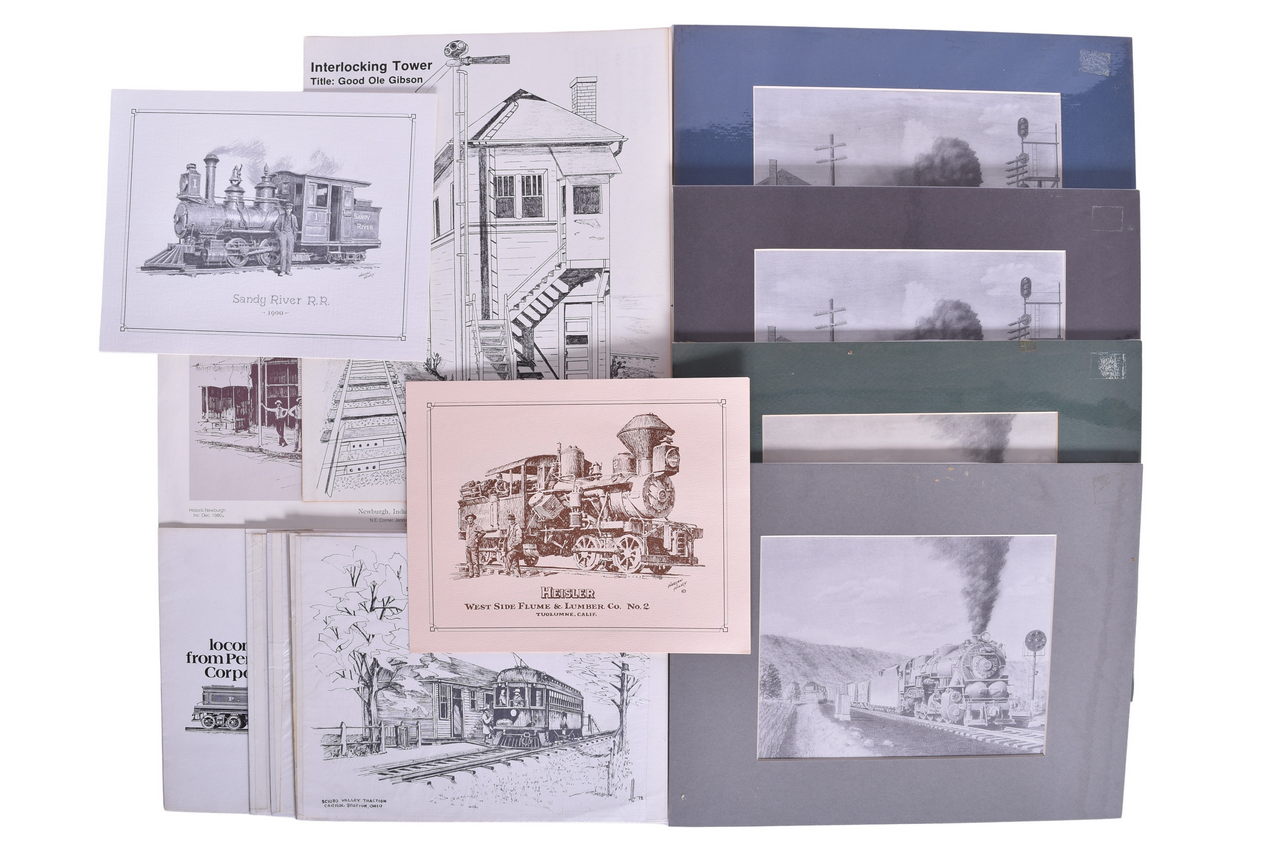 3695 - Twenty-One Black and White Railroad Drawing Art Prints - Jim Rhodes, John Lass, Hiney, Baum, and Razmus thumbnail